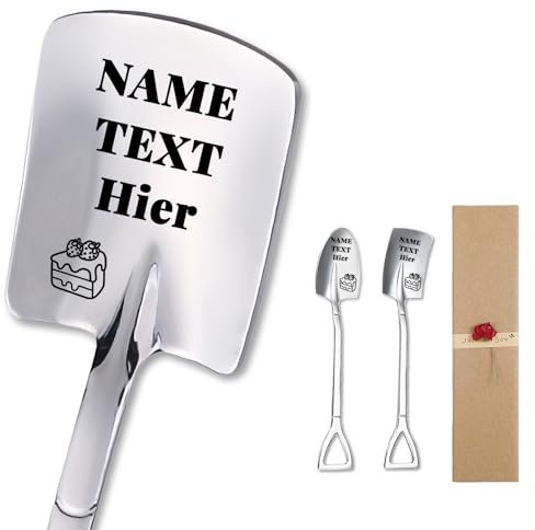 2 Stück Personalisiert Individuelle Gravur Eislöffel mit Gravur Edelstahl,Müslilöffel Dessertlöffel Teelöffel in Geschenkbox Hochzeitsgeschenke Valentinstag Geburtstage (Silber)