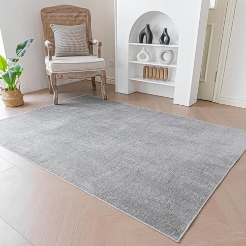 Evitany Grau Teppich 80x120cm,Kurzflor Waschbarer Teppich Wohnzimmer,Moderne&Weich&Kuscheliger Teppiche Rechteckig,Anti-Rutsch Unterseite Teppiche Kinderzimmer,Grau