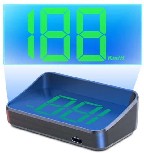 WODHMIEY HUD Head-Up-Display Auto – GPS Speedometer, GPS Tacho, Windschutzscheiben-Projektor Automatischer Helligkeit, USB Plug & Play, Display in Weiß & Grün, KM/H Anzeige, Universell für Fahrzeuge