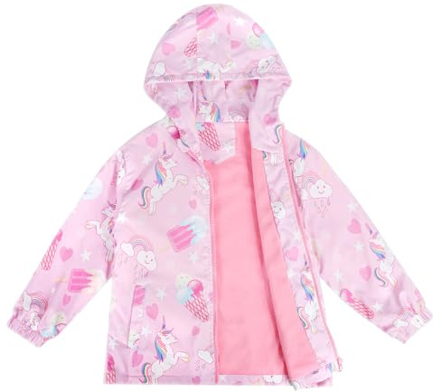 LACOFIA Girls Waterproof Jacket Kids School Coat 3~12 Years | Warm Fleece Lined,Children Outdoor Raincoat,Autumn/Early Winter,Windproof Hood,Rainy Day,Hiking,Camping,Running