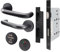 EAI Lift to Lock Return to Door Lever Handle Set with DIN Lock (72mm C/C - Backset 60mm) for Bathroom/Toilet Cubicle Toilet Doors | Matt Black | Suitable on 60 Minute Fire Doors