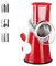 Louttary - Cortador de verduras rotativo manual con 3 tambores afilados de acero inoxidable, color rojo