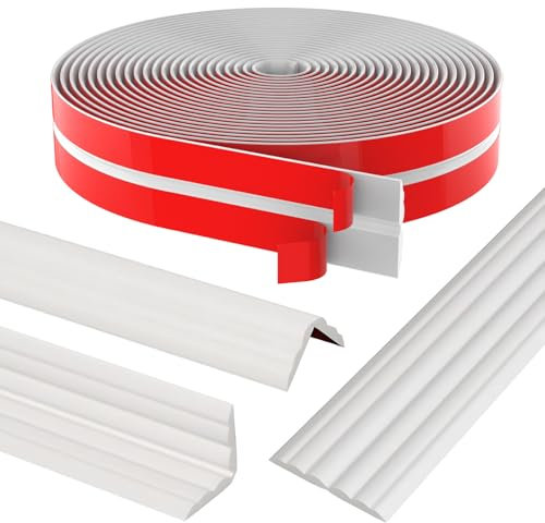 4M Molduras de Pared Autoadhesivas, Se Puede Cortar Molduras Decorativas pared, Fácil de Usar Molduras Decorativas para Pared, Wall Moulding Para Armarios de Suelo Moulure murale flexible de 4 m