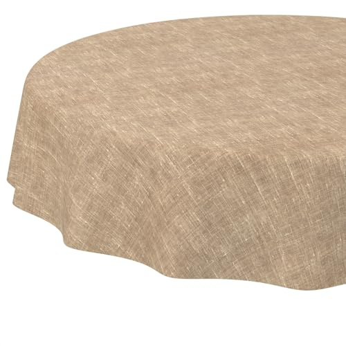 ANRO Tischdecke abwaschbar Leinenoptik Sand rund Ø 100 cm Tischwäsche | schmutz- & wasserabweisend, pflegeleicht – waschbar bei 30 °C – ideal für Garten, Terrasse & Esszimmer