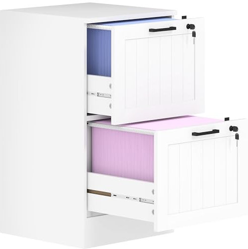 HOMCOM Cajonera Escritorio con 2 Cajones, Cajonera de Oficina, Mueble Archivador, con 2 Cerraduras, Riel Colgante para A4 y Carta, 40x40x71 cm, Blanco