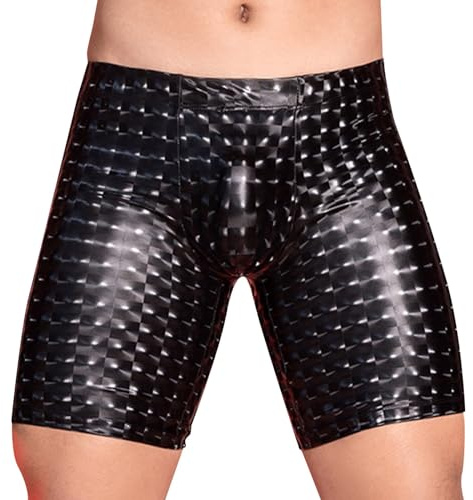 Herren Boxershorts PU Leder Shorts Party Club Enge Shorts Männer Unterhose Latex Kurze Hose Wetlook Boxer Latex Kurze Hose Legging Sportleggings Lack Optik Hipster Slip Unterwäsche