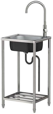 Évier Inox Portable 1 Bac avec Égouttoir, Robinet et Support – Idéal pour Cuisine, Camping, Jardin, Chantiers & Locations (38×33×82cm)