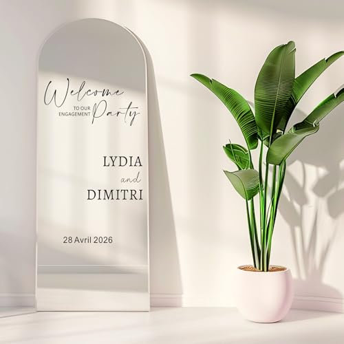 Welcome to Our Engagement Party Mirror Vinyl Decal, Custom Welcome Wedding Sticker, Personalized Customizable Names & Date for Mirror, Acrylic - Night Before - Reception - Ceremony(42x65cm)