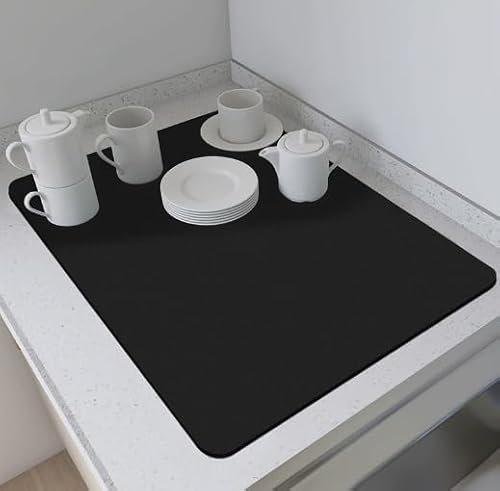 Wekuw Alfombrilla Cafetera, 60 x 50cm Alfombrilla Escurreplatos con Fondo Antideslizante Estera para Máquina de Café Alfombrilla Escurreplatos Protector de Encimera, para Mostrador de Cocina (Negro)