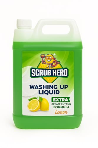 5L Washing Up Liquid | Heavy-Duty Grease Fighter with Long-Lasting Cleaning Power | Scrub Hero Lemon Scented Washing Up Liquid
