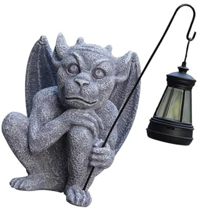 Baoblaze Garden Gargoyle Statue Decorative Lighting with Solar Light Landscape Lamp Outdoor Decor Gothic Sculpture for Flower Bed Gift