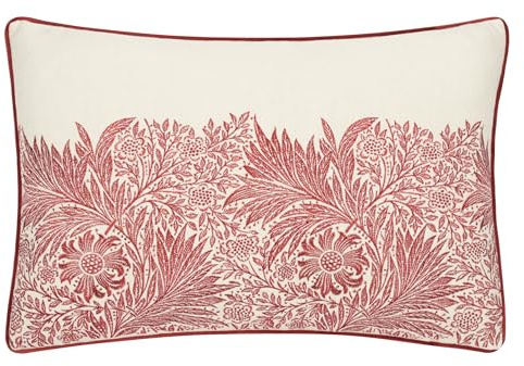 Morris&Co. Marigold Feather Rich Filled Cushion – Embroidered Floral Design Pillow with Velvet Piping (Russet - 40x60cm)