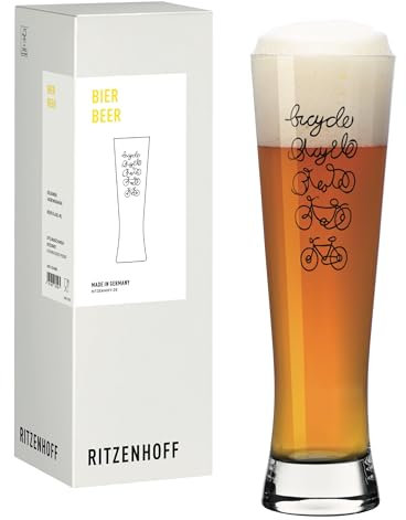 RITZENHOFF 8261002 Bier-Glas 330 ml - Serie Radsport - Motiv mit bicycle Schriftzug, schwarz - Made in Germany
