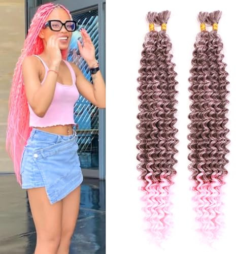 Seimainurs Deep Wave Crochet Hair Long Curly Braiding Hair for Boho Braids Ocean Wave Braiding Hair for Black Women (T1B/Pink, 24 Inch (Bundles of 4))