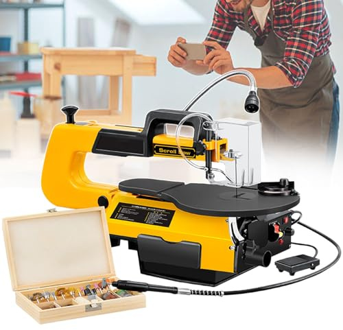 Desktop Scroll Saw, 16 Inch Household Multiple Wood Cutting Machine, 0-45° Adjustable Worktop, 550-1650 RPM Variable Speed Scroll Saw, with Work Light, for Woodworking, DIY Enthusiasts
