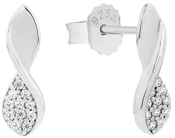 Amor Ohrstecker für Damen, Sterling Silber 925, mit Zirkonia, 14 mm, silber, Geschenkidee, kommt in Schmuck Geschenk Box, 2100168