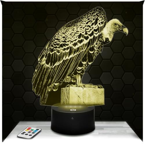 Lampephoto.fr - Lampe Geier 3D Touch Nachtlicht Greifvogel, Vogel | Made in France, Sockel & Größe wählbar, dimmbar, Batterie/USB, HD-Lasergravur, Geschenk für Sie & Ihn