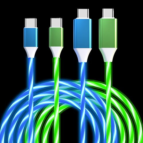6.6FT 2 Pack Light up USB C to USB C Cable Fast Charging Cable LED Type C Charger Cord for iPhone 16 15 Series,iPad Pro,Pixel,Samsung Galaxy S23/S24 (Blue&Green)