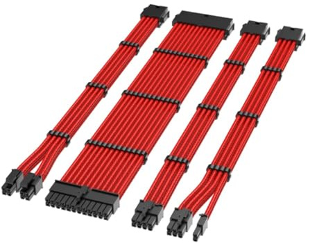 Gutol 18 AWG PSU Sleeved Extension Cable Kit – 24/4+4/6+2 Pin with Combs, 30cm Red for PC Builds