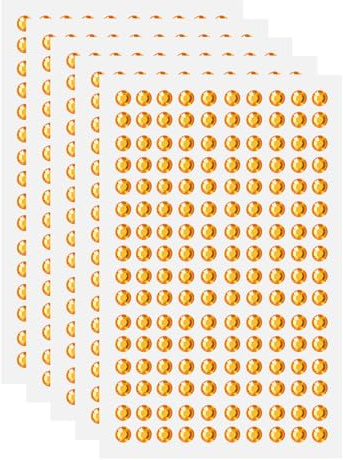 QUARKZMAN 5 Blätter/800 Stück 5mm Glitzersteine Selbstklebend (Goldgelb) | Strassstein Selbstklebend Acryl Naturstein Aufkleber Plastik Gesicht Schmuck für Nageldesign Basteln Makeup Deko DIY