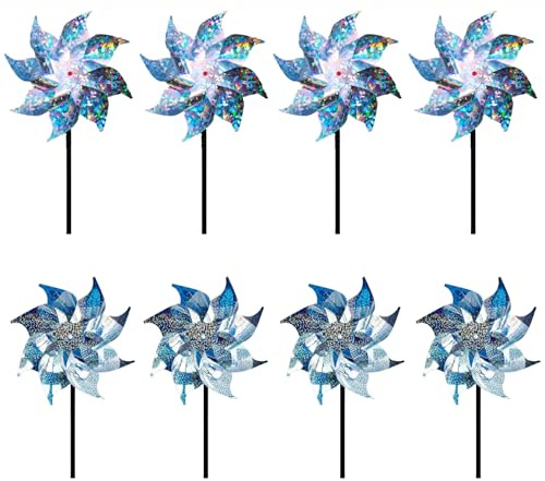 8 Stück Windrad Vogelabwehr Reflektierend, Taubenschreck für Garten Balkon, Glitzer Windmühle gegen Vögel, Reflektierende Windräder Vogelscheuche für Protect Garten Balkon Obstgarten