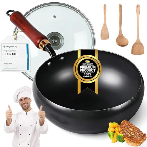 NNBWLMAEE Japanese Cast Iron Wok Pan - Uncoated Healthy Cooking Pot with Lid, 24/26/28cm Cast Iron Pot, Frying Pan Set with Lid Non Stick,Family-Sized&Work on All Stovetop (Glass Lid,26cm)