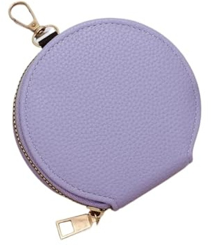 Himscev 2 pièces Femmes Portefeuille Rond Petit Porte-Cartes en Cuir PU Sac Fermeture éclair Porte-Monnaie Filles Sac d'argent avec chaîne(Purple)