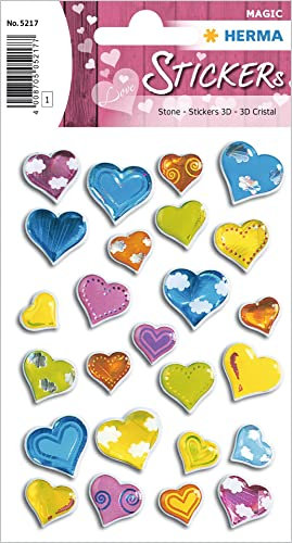 HERMA 5217 Aufkleber Herzen Bunt klein, 25 Stück, 3D Herz Sticker in blau gelb grün rosa, Etiketten in Herzform für Valentinstag Liebe Hochzeit Geburtstag Scrapbooking Dekoration Geschenk Briefe DIY