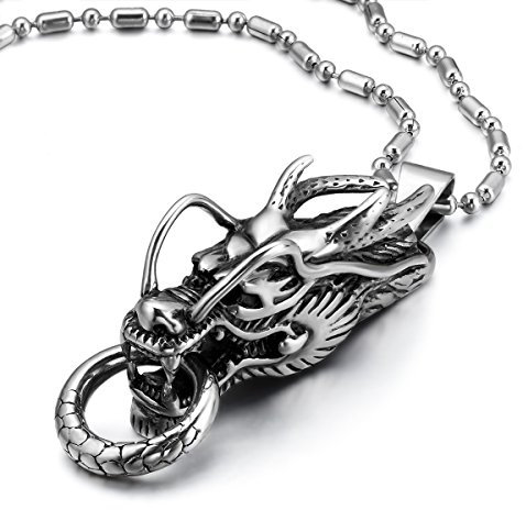 JewelryWe Schmuck hochwertige Edelstahl Drachen Kopf Anhänger mit Halskette Kette