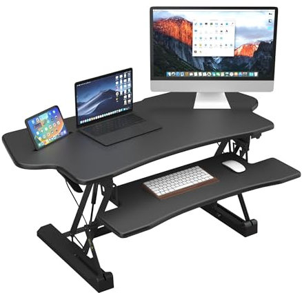 Mount-It! Höhenverstellbarer Stehpult-Konverter, extra große 121,9 cm breite Tischplatte für zwei Monitore, Stehtischerhöhung auf 49,5 cm Höhe, Gasdruckfeder, Computer-Arbeitsplatz-Konverter in