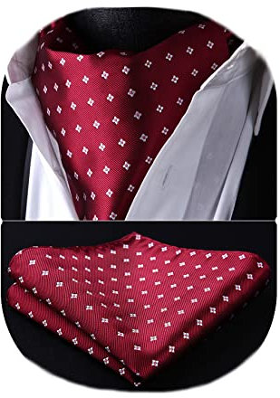 HISDERN Herren Krawattenschal Rot Krawattenschal mit Einstecktuch Taschentuch Set Halstuch fur Hochzeit Business Paisley Blumen Ascot Krawatte und Einstecktuch…
