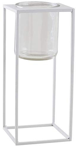 AUBRY GASPARD - Photophore en Métal Blanc - Grand Modèle - Verre Intégré - Dimensions Totales 13 x 13 x 30 cm - Verre Ø 10 x Hauteur 12 cm - Élégant pour Décoration Intérieure - Poids 1,25 kg