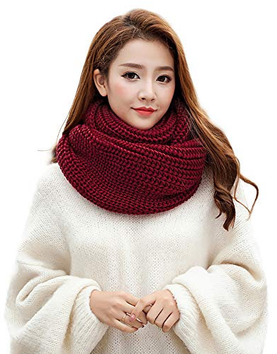 Gestrickter Snood Loop Schal Dicker Infinity Schal Winter Mode Halswärmer Schal für Unisex Rot