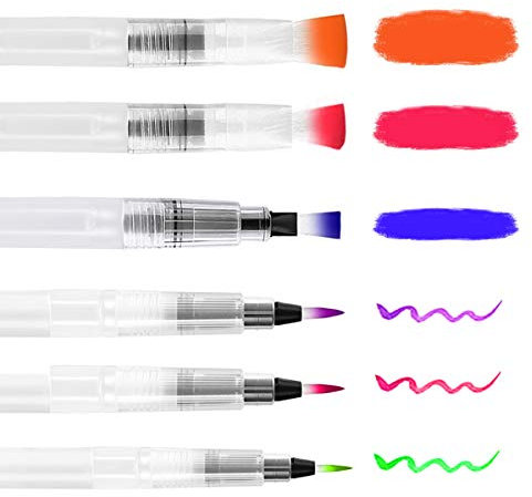Pincel de Agua 6 Pcs Set Pinceles Acuarela,Pincel con Deposito de Agua Recargable Rotulador Acuarela Water Brush Pens Regalo para Pinturas de Acuarela Punta Pequeño Mediana Grande
