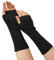 Prettystern Damen mid-lange Kaschmir-Wolle Pulswärmer Arm-Stulpen fingerlose Ripp gestrickt Handschuhe Schwarz-Grau