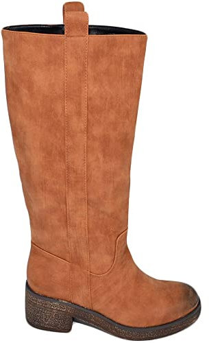 Stivali Donna Alto in Pelle Cuoio Morbido Gomma Alta Crepe Antiscivolo Moda al Ginocchio Comodo Biker (38 EU)