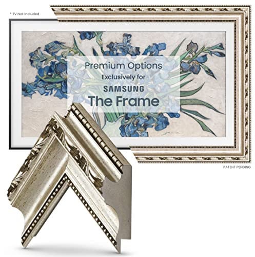 Frame My TV Cadre TV décoratif – Cadre intelligent argenté orné compatible uniquement avec la télévision Samsung The Frame (convient aux téléviseurs à cadre 2021-2025, 65)