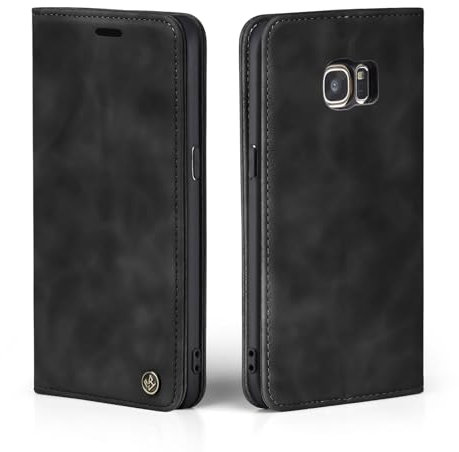 LBH Handyhülle für Samsung Galaxy S7 in Schwarz mit Karten- und Geldfach Smartphone Hülle mit Standfunktion Flip Case Schutzhülle Magnetverschluss Vintage