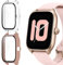 KUSINHOKA [2 Pack Funda para Amazfit GTS 4, Carcasa Anti-Choque con Protector de Pantalla Cristal Templado, HD [Anti-Arañazos] Protección Completa Duro PC Funda, Rosa + Transparente