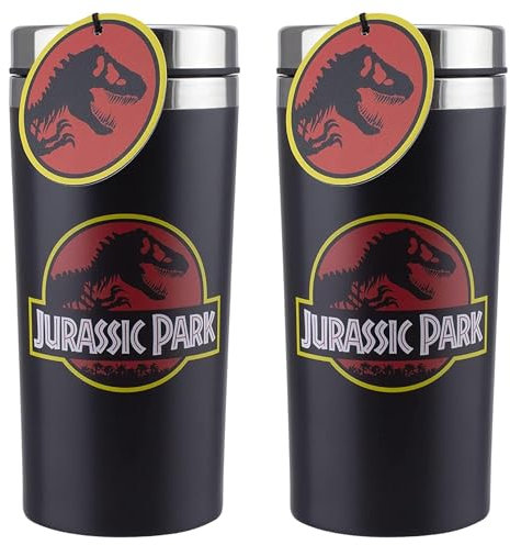Toptoys2u Bargain Bundles Jurassic Park Stainless Steel Travel Coffee Tea Mug 450ml - Pack of 2