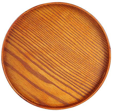 Yusat Bandeja para Platos de 40 Cm, Bandeja Redonda de Madera para Servir, Plato de Madera, Platos para Servidores de Comida y té, Plato para Bebidas de Agua de 24 Cm (Diámetro 27cm)