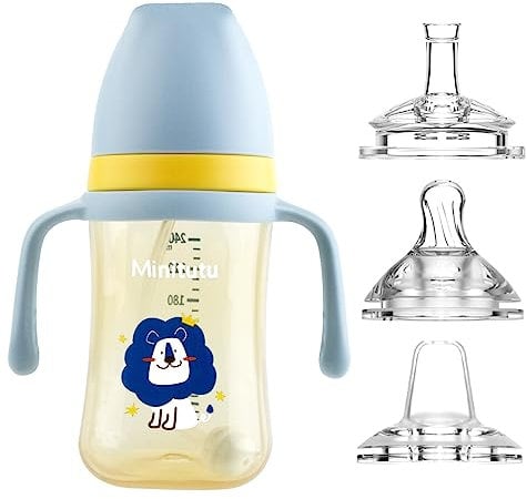 nohlerlife Sippy Cup for Baby Months 6+, Non Spill Cup for Toddlers, Baby Straw Cup with Handles, Spill-Proof, Leak-Proof Soft Spout Cup 240ml/8oz, with 3 Types Silicone Spouts, BPA Free, Blue