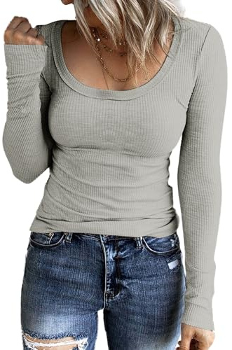 TrendiMax Womens Long Sleeve Knitted Tops Ladies Crew Neck Fitted Tunic T Shirts