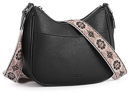 CLUCI Umhängetasche Damen, PU Leder Handtasche Damen Crossbody Bag Damen,Handytasche zum Umhängen,Schultertasche für Frauen mit Einzigartige verstellbarem Farbigem Riemen,schwarz