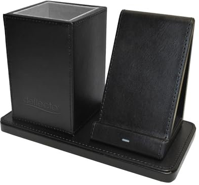 Deflecto Wireless Charging Desk Organiser - Black - Pen Holder Desk Tidy Wireless Charging Station - Wireless Charger for iPhone - Wireless Charger Samsung - QI Certified Wireless Phone Charger Stand