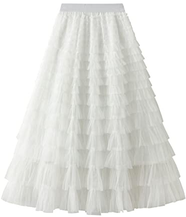 Jupe longue en tulle pour femme - Jupe midi superposée - Jupe midi pour femme - Maille - Grand ourlet - Jupe longue princesse pour mariages, spectacles, cocktails
