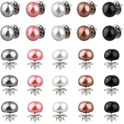25 Stück Frauen Hemd Brosche Tasten Brosche Knöpfe Sicherheit Brosche zum Abdecken Pearl Shirt Buttons Pin Perlenbrosche Metall Krawatte Tacks Pin für Kleidung Kleid Damen (5 Farben)