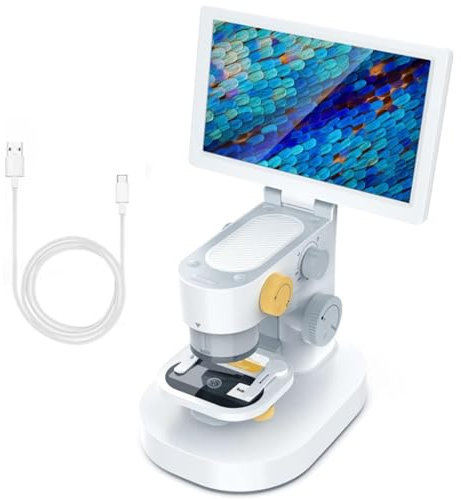 CAFIEDR Kit de microscopio portátil, Lupa de vídeo electrónica con Pantalla LCD de 1200x 9, microscopio Digital biológico, microscopio de Laboratorio Recargable por USB