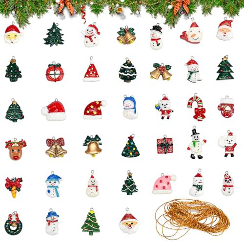 DTYGUIXE 39 Stück Mini Weihnachten Anhänger Harz Weihnachten Miniatur Ornamente Tannenbaum Anhänger Mini Weihnachtsdeko Harz Weihnachtsfiguren für Weihnachtsbaumanhänger DIY,Geschenkanhänger