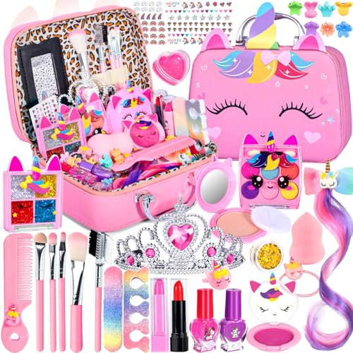 Vautvis 32PCS Malette Maquillage Enfant, Maquillage Enfant Jouet Filles, Kit Maquillage Filles, Maquillage Enfant Fille Non Toxique, Coffret Maquillage Enfant Cadeau pour Enfant Fille